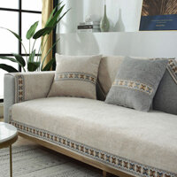 Hot Sale#Sofa Cover Four Seasons Non-Slip High-End Solid Wood Mahogany Light Luxury Cushion Beige Nordic Simple Chenille Sofa CushionRX5L