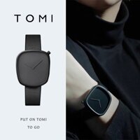 【hot seller】 [Small wholesale] TOMI Temi Pebble Watch Quartz Fashion Mens and Womens Belt Watch Simple Square Watch