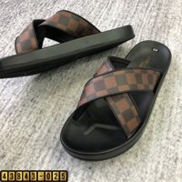 HOT- SỊN [HIT] Dép Lê LV HỌa Tiết Kẻ Ô Nâu CLassic - Dép Quai Ngang Nam -- RẺ VÔ ĐỊCH