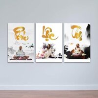 HOT Tranh Treo Tường Phúc Lộc Thọ - Tranh Mừng Thọ Chữ Thư Pháp Laminate Tráng Gương