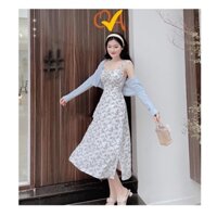 [Hot trend] Đầm thời trang dạo phố, công sở Quocanh, đầm voan phối với áo khoác thun tay dài