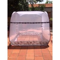 (Hot trend) Màn Chụp, Mùng Ngủ Tự Bung Đỉnh Vuông 1m6x2m Chân Viền Nâu - Màn khung xếp chống muỗi ko cần khoan tường