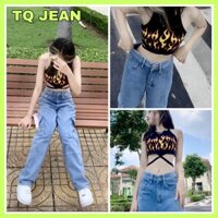 (Hot trend) Quần jean nữ ống suông lưng cao túi hộp 2 bên màu xanh nhạt - TQJEAN
