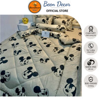 (Hot trend) Set 5 món chăn phao trần bông Mẫu Mickey Nâu, Chăn bông hơi siêu nhẹ 1m8-2m, Ga gối đủ size nệm