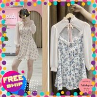 [Hot trend] Váy nữ tiểu thư dự tiệc, đầm hoa nhí  phối cổ và tay voan phong cách ulzzang cực kỳ hot