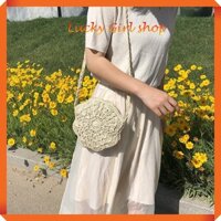 [HOT] Túi Cói Đeo Chéo Handmade Hoa Mai Xinh Xắn Đường Kính 20cm - Lucky Girl shop