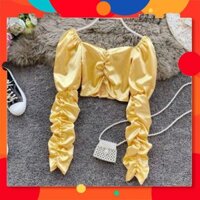 HOT [Ưu Đãi] 1123A11B1 Áo kiểu nữ tay dài phi bóng cực sang và gợi cảm [Ưu Đãi] hình ảnh thật