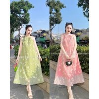 Hot-V23 Váy Yếm Bầu Buộc dây nơ cổ voan nổi 2 lớp xinh xắn, đi biển,đi chơi,du lịch mặc cực xinh luôn