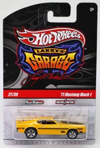 Hot Wheels Yellow '71 Ford Mustang Mach 1 Larry's Garage Series with Real Riders Tires 1:64 Scale Collectible Die Cast Car Model #27/39
