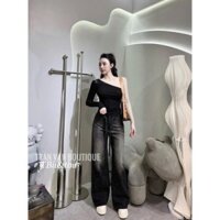 [hot]quần jean dáng xuông đính đá thời trang nữ ha phương