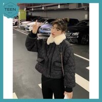 😍Hotsale😍Áo Khoác Trám Cổ Lông, Kẻ Caro - Áo Khoác Giả Túi Bo Eo Freesize