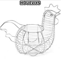 Houeviys Hộp đựng trứng, Giỏ đựng trứng hình gà bạc, Hộp đựng trứng nghệ thuật sắt Giá sắp xếp giỏ đồ gia dụng