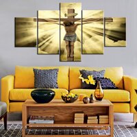 House Decorations Living Room Wall Decor Jesus Crucified on the Cross Canvas Christ Religious Paintings 5 Panel Posters and Prints Pictures Home De...