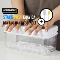 HOUSIMPLE PUSH khay lam da silicone tron tủ lạnh có nắp khuôn làm đá viên kèm hộp trữ đá cao cấp