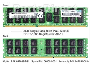 Ram server HP 8GB (1x8GB) Single Rank x4 PC3-12800R (DDR3-1600) R- CAS-11 647899-B21