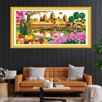 HPBD - 11.Tranh thêu chữ thập đền thờ ăngkowat E42 (100x60cm). Tặng kéo và xỏ chỉ - tự làm