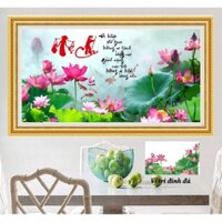 HPBD - 20.Tranh đính đá - tranh thêu chữ thập cha mẹ hoa sen gồng gánh LV460 / LV3463 (Tặng kéo bà xỏ chỉ) - tự làm