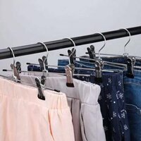 (HPKF) 10Pcs Metal Trousers Hangers, Non-Slip Clips Hanger for Slacks Jeans Socks, Skirts Hangers with 2-Adjustable Clips