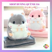 (HQ)Bộ Chăn gối mền dễ thương cute giá rẻ văn phòng gấu bông chuột hamster hồng, xám, nâu siêu đáng yêu