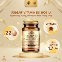 [HSD 01/2027] Viên Uống Solgar Vitamin D3 1000 IU - Ngừa Loãng Xương, Hỗ Trợ Sức Khỏe Xương Khớp [Lọ 90 Viên]