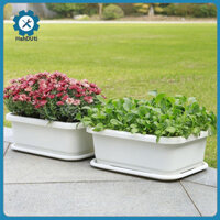 Hshduti Chậu làm vườn lâu trôi Chậu hoa bằng nhựa bền Hộp hoa hình chữ nhật có đĩa Chậu trồng ban công lý tưởng để trồng rau và hoa trong nhà và ngoài trời
