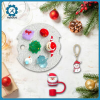 Hshduti Glow the Dark Cup Nắp Cốc Có Chủ Đề Ngày Lễ Ống Hút Silicon Phát Sáng Bóng Tối Ông Già Noel Móc Khóa Silicone Ống Hút Cho 40oz Nắp Cốc Lễ Hội Kỳ Nghỉ Quyến Rũ Tumbler Topper