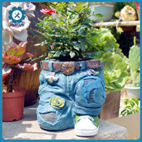 Hshduti Nhựa Chậu Hoa Trồng Cây mọng Nước Hình Quần Jean Nhựa DIY Chậu Hoa Cấu Trúc Chắc Chắn