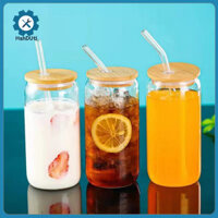 Hshduti Văn Phòng Đồng Nghiệp Tặng Bia Đá Cà Phê Kính 470ml Hình Cốc Thủy Tinh Có Nắp Tre Ống Hút Thủy Tinh Có Thể Tái Sử Dụng Cho Cà Phê Đá Trà Bia Soda Ly Thủy Tinh Thân Thiện Với Môi Trường