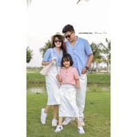 HSM_ Áo sơ mi linen cổ vest cho bé _ Màu xanh