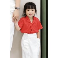 HSM_ Áo sơ mi linen cổ vest cho bé _ Màu đỏ cam