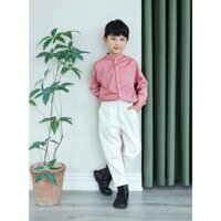 HSM_ Áo sơ mi linen oxford dài tay bé trai _ Màu hồng đỏ