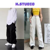H.STUDIO Quần Túi Hộp nam, nữ chất kaki rũ đanh mịn Có Dây Rút Gấu, Quần suông hộp nam ống rộng Unisex phối nhiều túi
