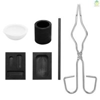 Hsvn 6 Chiếc Đèn Pin Nóng Chảy Bạc Graphite Crucible Kit Than Chì Crucible Cup Tongs Bát Nóng Chảy Than Chì Khuấy Thanh Rèn Xi Lanh Graphite Crucible Thỏi Khuôn Đúc Dụng Cụ Squa