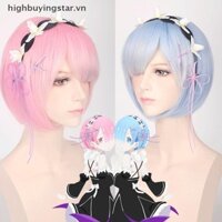 Hsvn Hajimeru Isekai Seikatsu Rem Ram Twins Xanh Hồng Cosplay Tóc Giả + Chân Đảng Mới HOT