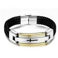 Ht Retro Hợp Thời Trang Chữ Thập Thép Titan Da Bò Vòng Tay Nam Hip Hop Vòng Tay Inox