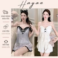 HT129 Bộ ngủ 2s thun co dãn chấm bi kèm ĐỆM LÓT,đồ ngủ xẻ v1 đính nơ HT129 MÚT