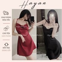 HT156 Váy ngủ 2 dây cổ đổ dáng suông sang chảnh, đầm ngủ lụa đơn giản mặc nhà HT156