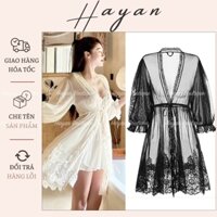 HT243 Áo choàng ngủ sexy tay lỡ dây buộc bo cổ ren xuyên thấu mềm mại gợi cảm HT243