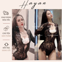 HT253 Đồ ngủ sexy bodysuit dài tay, bộ jumsuit ren xuyên thấu mềm mại gợi cảm HT253