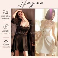 HT409 Set váy ngủ và áo choàng phối ren xuyên thấu hông gợi cảm tôn dáng HT409(150+202)