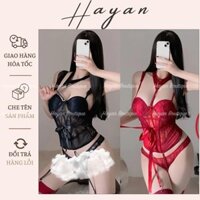 HT514 Bodysuit ren cup ngực có GỌNG kèm ĐỆM LÓT, đồ cosplay lingerie quyến rũ gợi cảm HT514