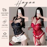 HT514 Bodysuit ren cup ngực có GỌNG kèm ĐỆM LÓT, đồ cosplay lingerie quyến rũ gợi cảm HT514