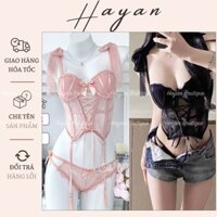 HT515 Bộ Corset ren cup ngực có GỌNG kèm ĐỆM LÓT,đồ cosplay lingerie quyến rũ gợi cảm HT515