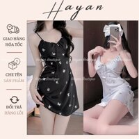 HT54 Váy ngủ sexy cổ yếm hoa tiết bướm kèm ĐỆM LÓT, đồ ngủ lụa xoè nhẹ tôn dáng HT54