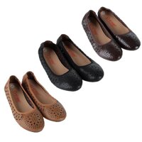 HT7950-51-52 - Giày nữ hoa văn Huy Hoàng da bò màu da, đen, nâu đất - Đen - 36