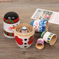 Htghtg Xmas Matryoshka Búp Bê, 5 Cái / bộ Búp Bê Nga Người Tuyết Mịn, Gỗ Dễ Thương Thủ Công An Toàn Bằng Gỗ Xếp Chồng Búp Bê Trẻ Em