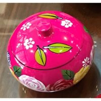 HỦ CAM SƠN MÀI ĐỰNG KẸO MỨT VẼ HOA NHIỀU MÀU SIZE LỚN Ø16x16CM