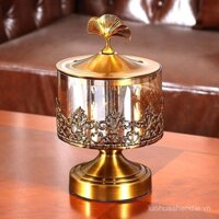 Hũ đựng đồ cao cấp hộp thủy tinh có nắp vàng phong cách Châu Âu Bàn cà phê kiểu Mỹ đồ trang trí đựng đồ ăn nhẹ đồ trang trí
