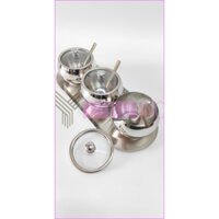 Hũ Đựng Đường Nắp Kính / Đựng Gia Vị Inox 304 Không Rỉ
