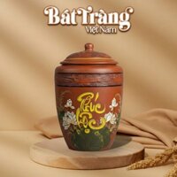 Hũ Đựng Gạo Gốm Bát Tràng 20KG Chữ Phúc Sen Trắng BT-HG05